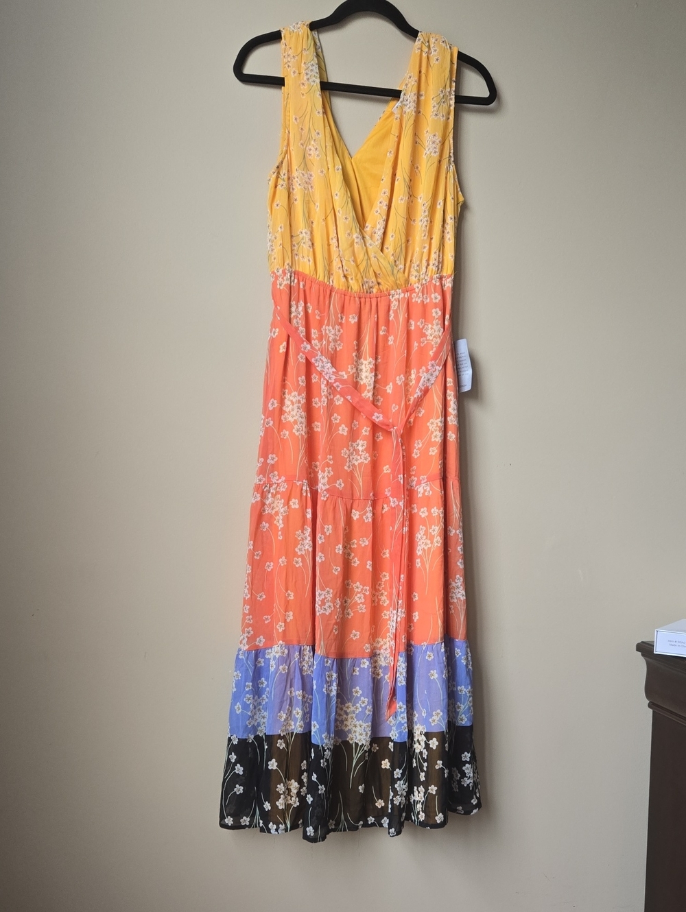 DR2 Yellow, Coral and Blue Floral Tiered Maxi Dress